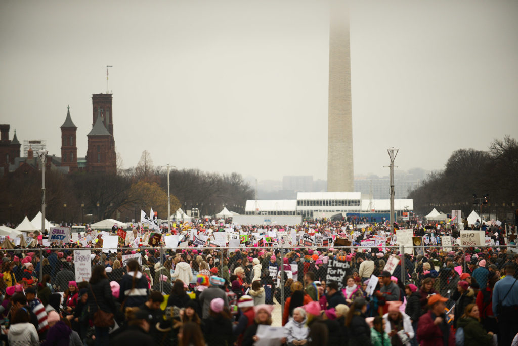 WASHINGTON, DC - JANUARY 21: Thousands of marchers gather near the US Capitol in Washington, D.C., January 21, 2017, for the Women's March on Washington in support of women's rights and issues. The march is seen by many as a protest against President Trump who was sworn in the day before to become the 45th President of the United States. (Photo by Astrid Riecken For The Washington Post)