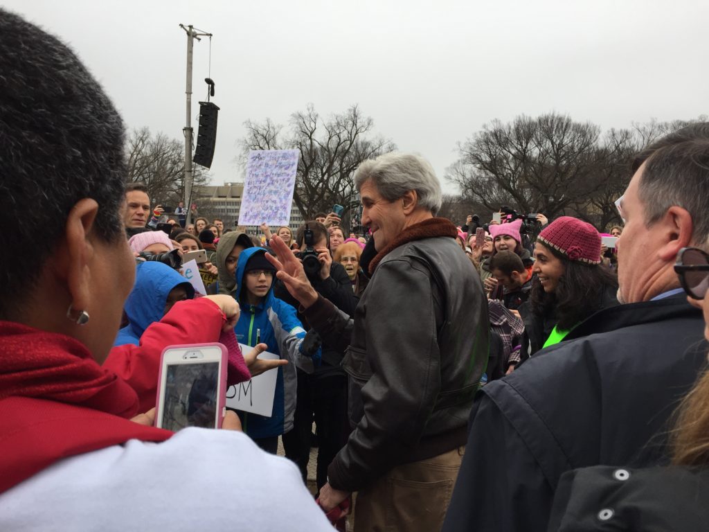 John Kerry arrives on the National Mall. (Moriah Balingit/Washington Post)