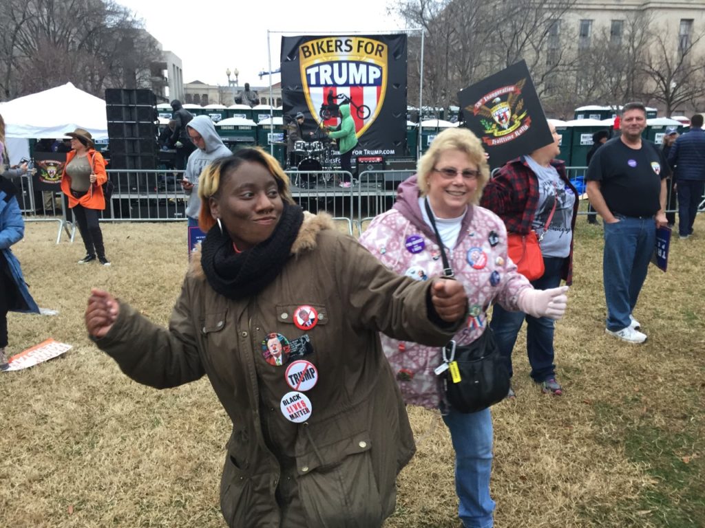 Protesters crash the "Bikers For Trump" event. (Josh Hicks/Washington Post)