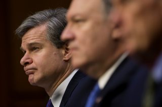 Chris Wray, director of the FBI, testifies at a hearing about worldwide threats before the Senate Intelligence Committee on Capitol Hill, in Washington, Feb. 13, 2018. (Eric Thayer/The New York Times)