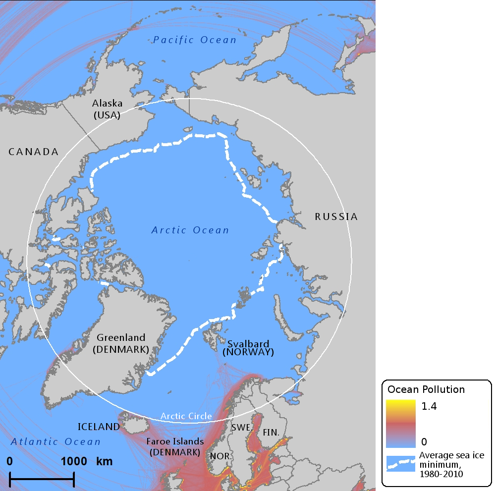 Ocean pollution levels in the Arctic in 2013, according to data from the National Center for Ecological Analysis and Synthesis. (Mia Bennett / Cryopolitics)