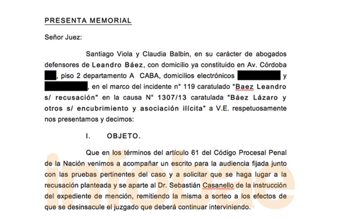 Descargue el PDF de la recusación al juez Sebastián Casanello