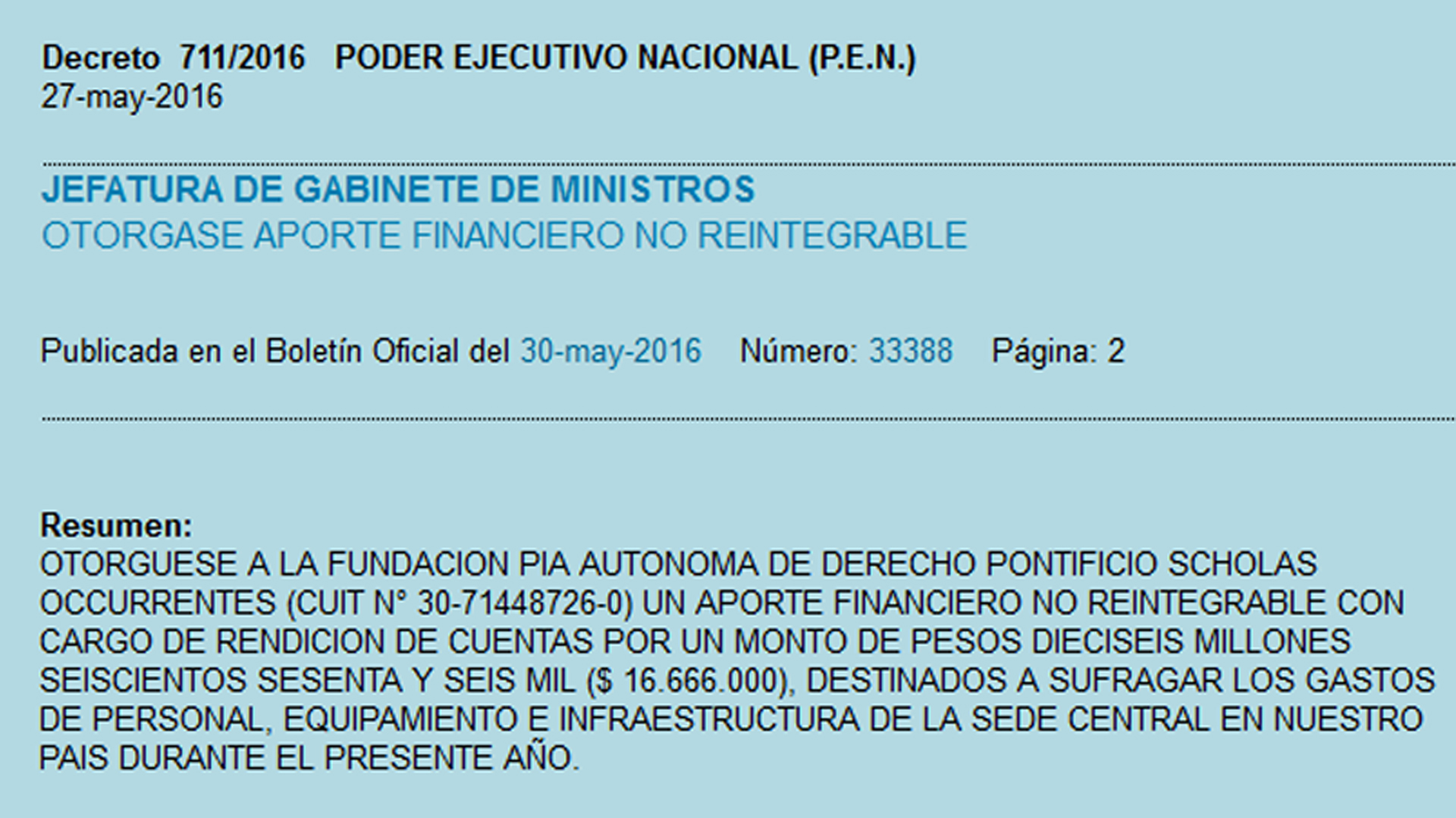 El decreto que ordenaba la donación