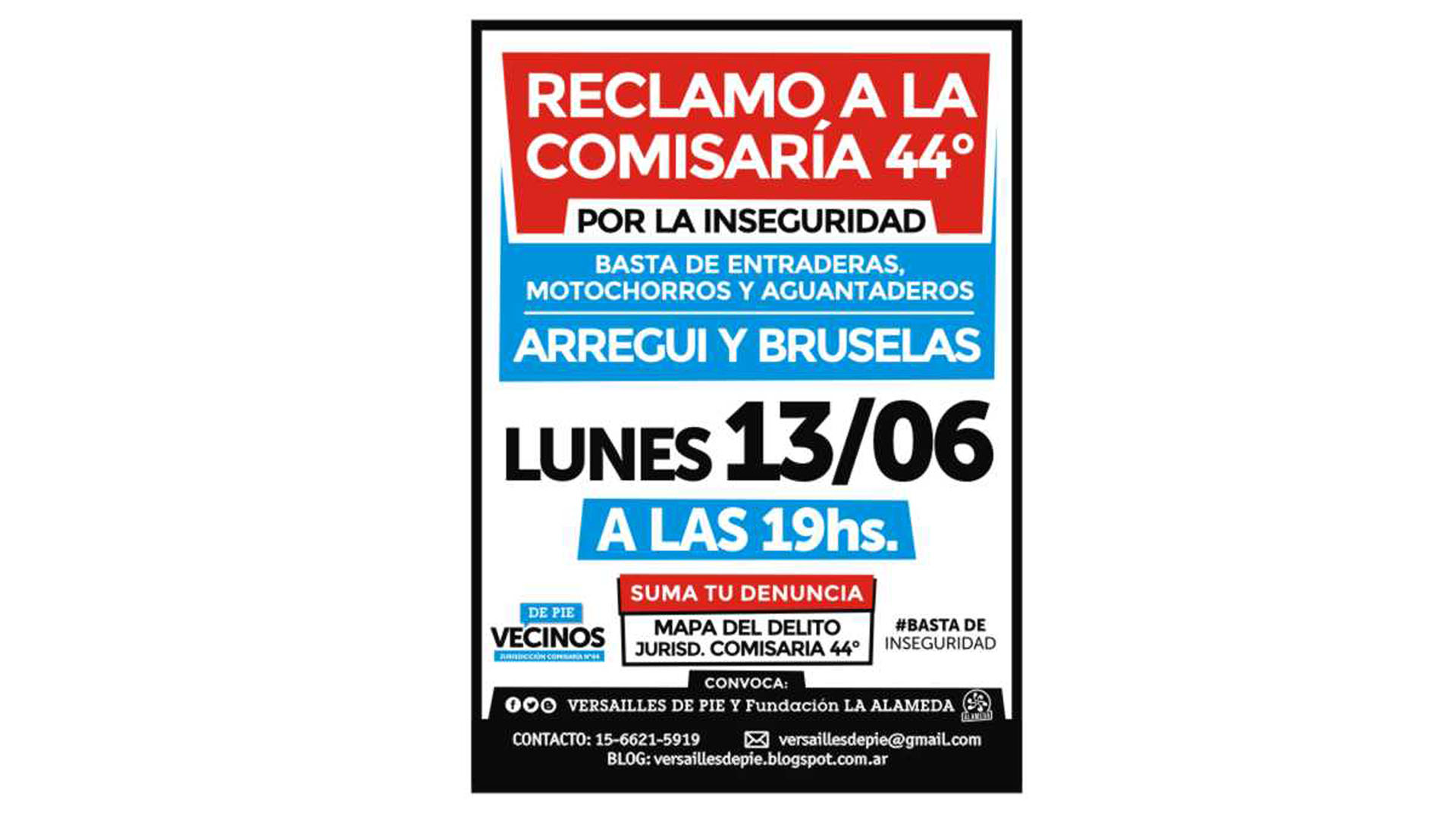 Así convocan los vecinos a reclamar por la inseguridad
