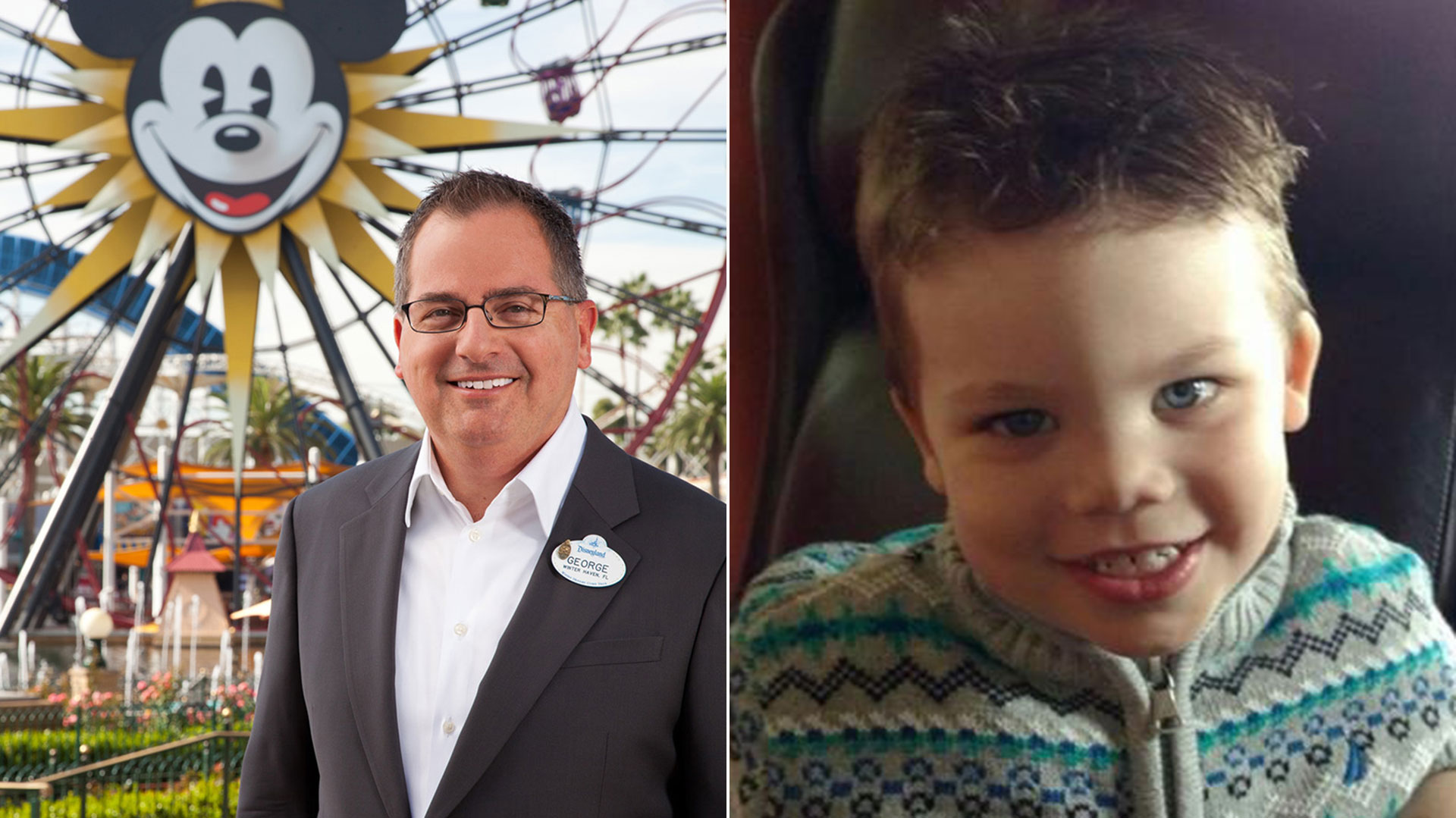 George A. Kalogridis, presidente de Walt Disney World y el pequeño Lane Grave, víctima de las laxas medidas de seguridad del complejo hotelero de Magic Kingdom