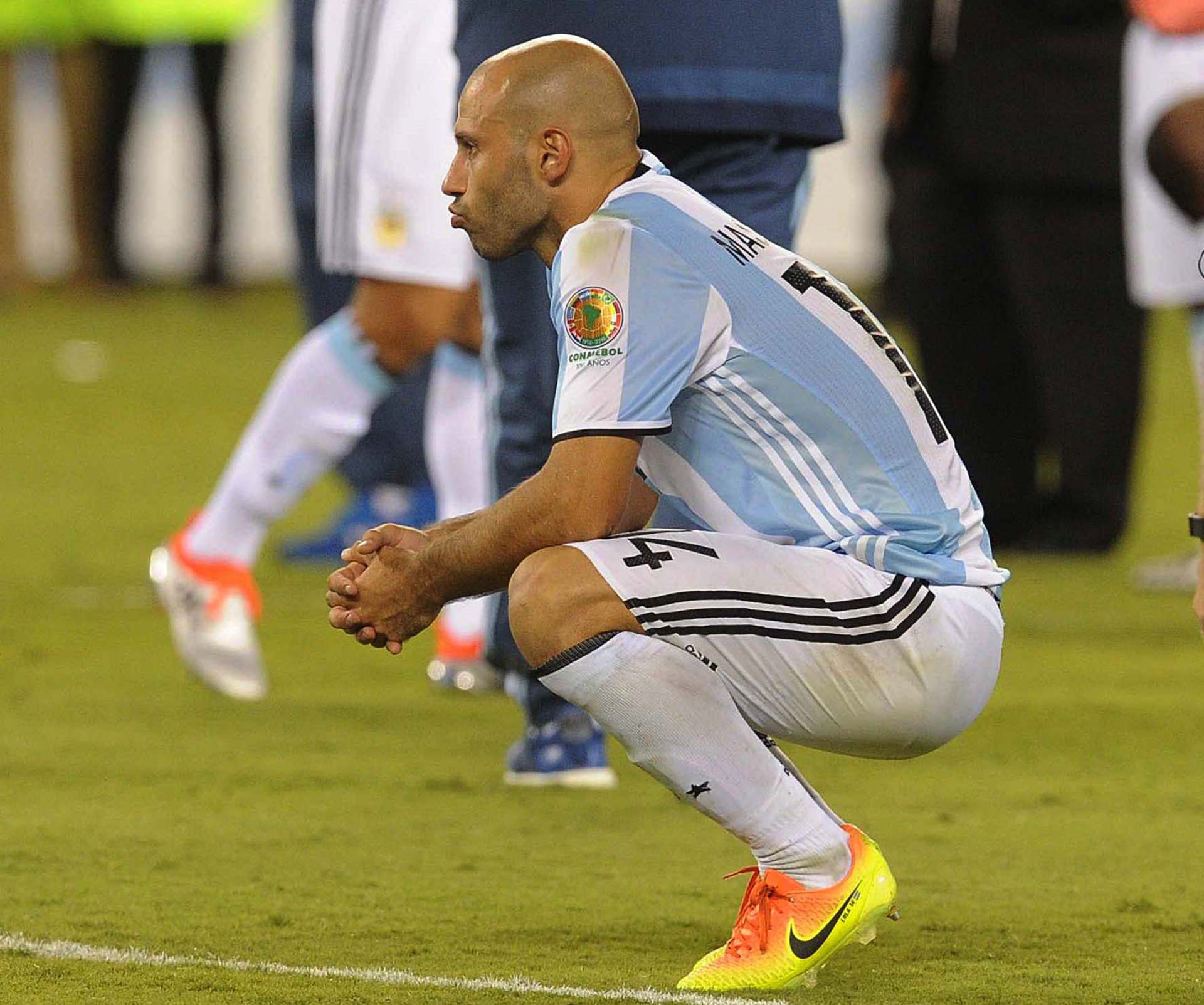El llanto de Javier Mascherano al finalizar el partido (Télam)