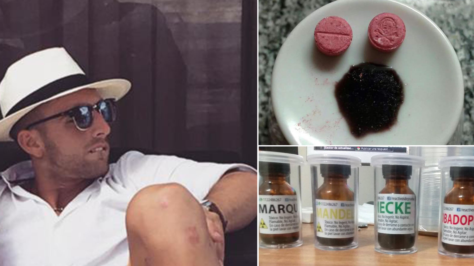 Jonathan di Plácido, las pastillas Danger y reactivos para éxtasis de producción local.
