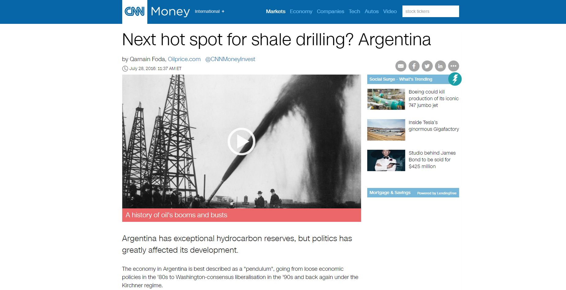 CNN Money destacó las posibilidades de la Argentina para las perforaciones de shale