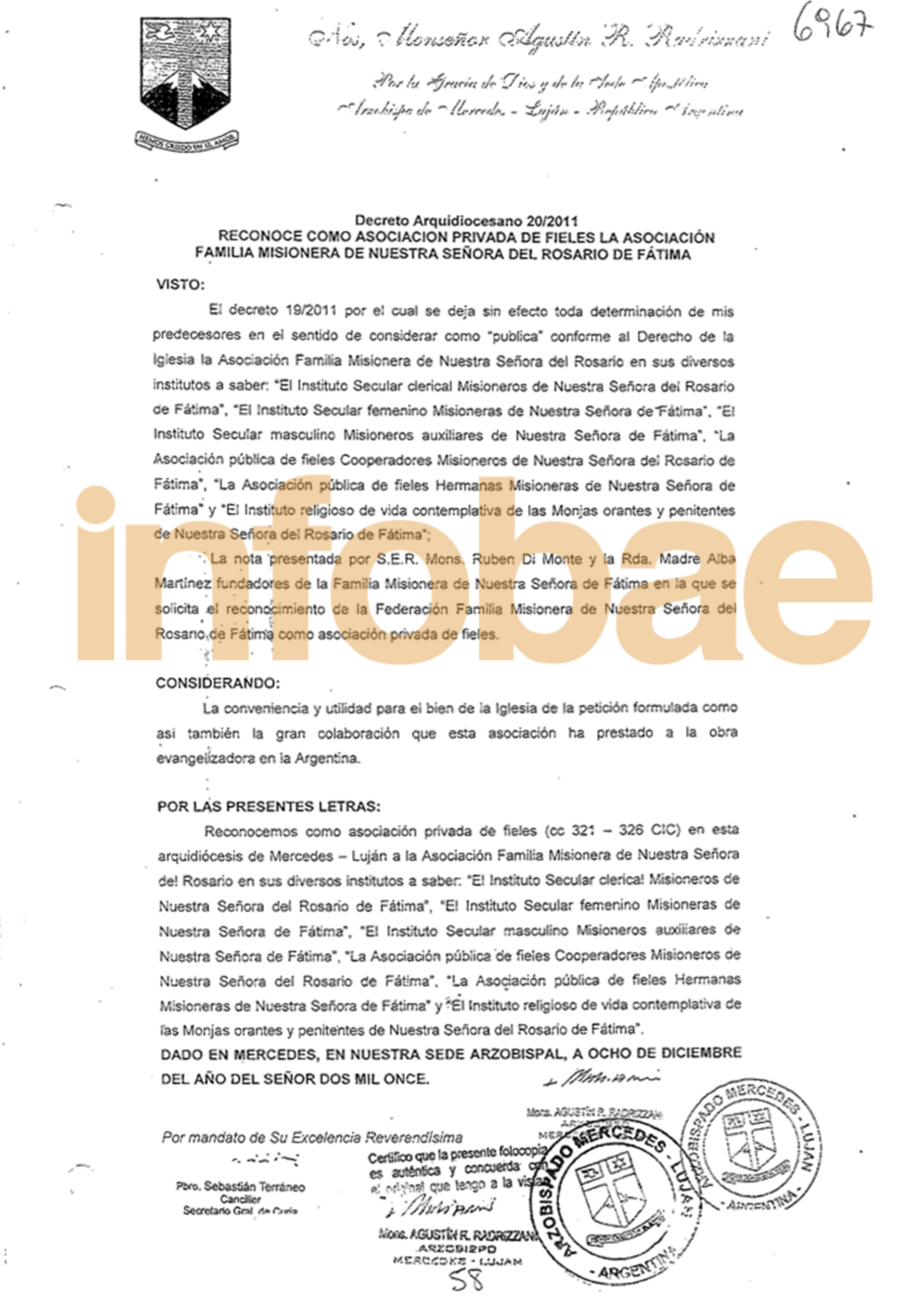 El documento que certifica que la asociación de fieles pasó a ser privada