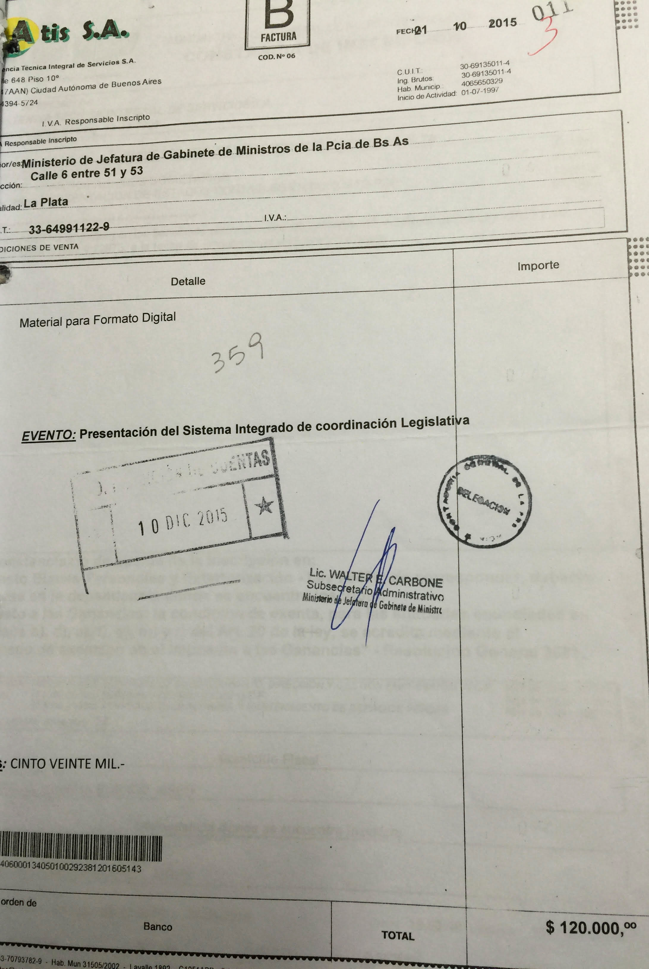 Se pagaron $120 .000 pesos por “material para formato digital” sin detallar. La empresa tiene casi 10 años y sólo 742 facturas