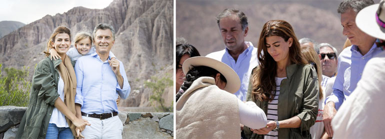 Campera militar: el Carnaval de Jujuy en febrero de este año y previamente a ser primera dama en el acto de cierre de campaña en noviembre de 2015 junto a Antonia y Mauricio Macri