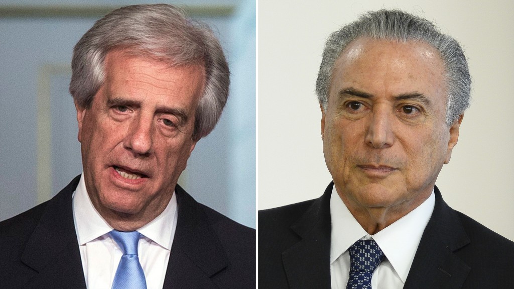 Tabaré Vázquez, presidente de Uruguay, y Michel Temer, mandatario brasileño (EFE)