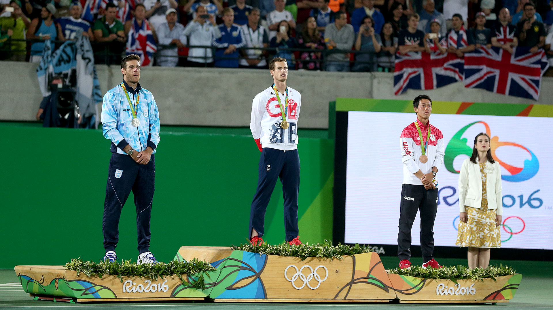Del Potro en el podio junto a Andy Murray (medalla de oro) y Kei Nishikori (bronce) (Nicolás Stulberg)