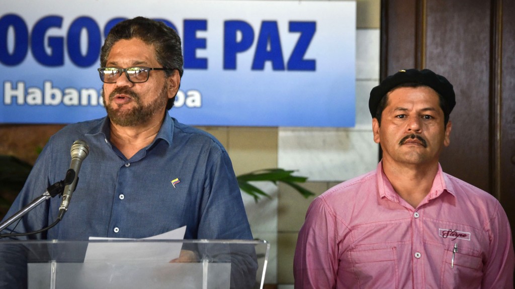 Ivan Márquez, uno de los líderes de las FARC durante un discurso en La Habana (AFP)