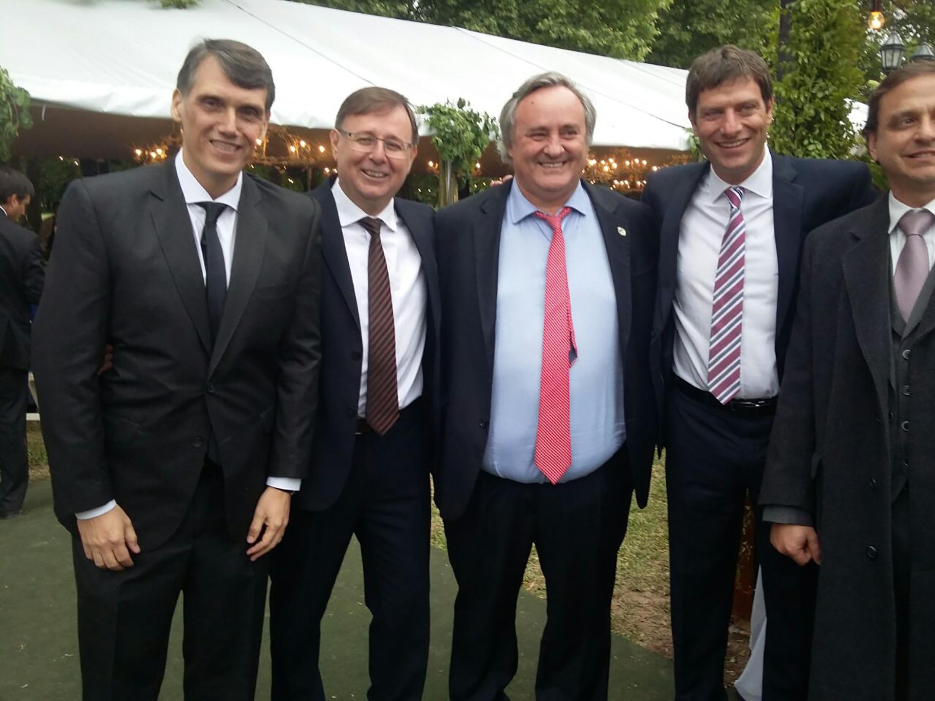 Los diputados Pablo Kosiner, Oscar Romero, el ministro de Producción bonaerense Joaquín de la Torre y el diputado Javier David