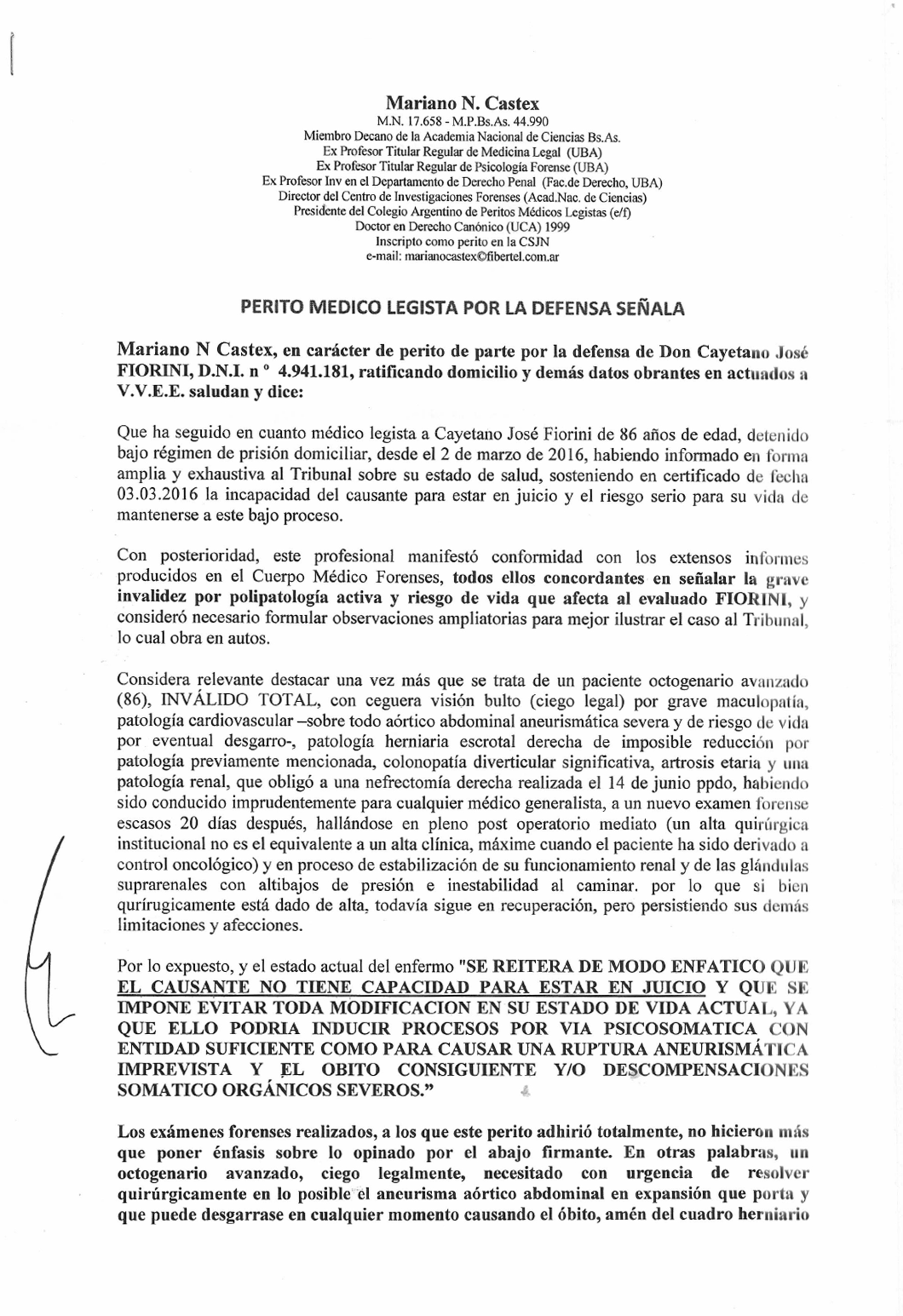Informe de Mariano Castex, médico legista
