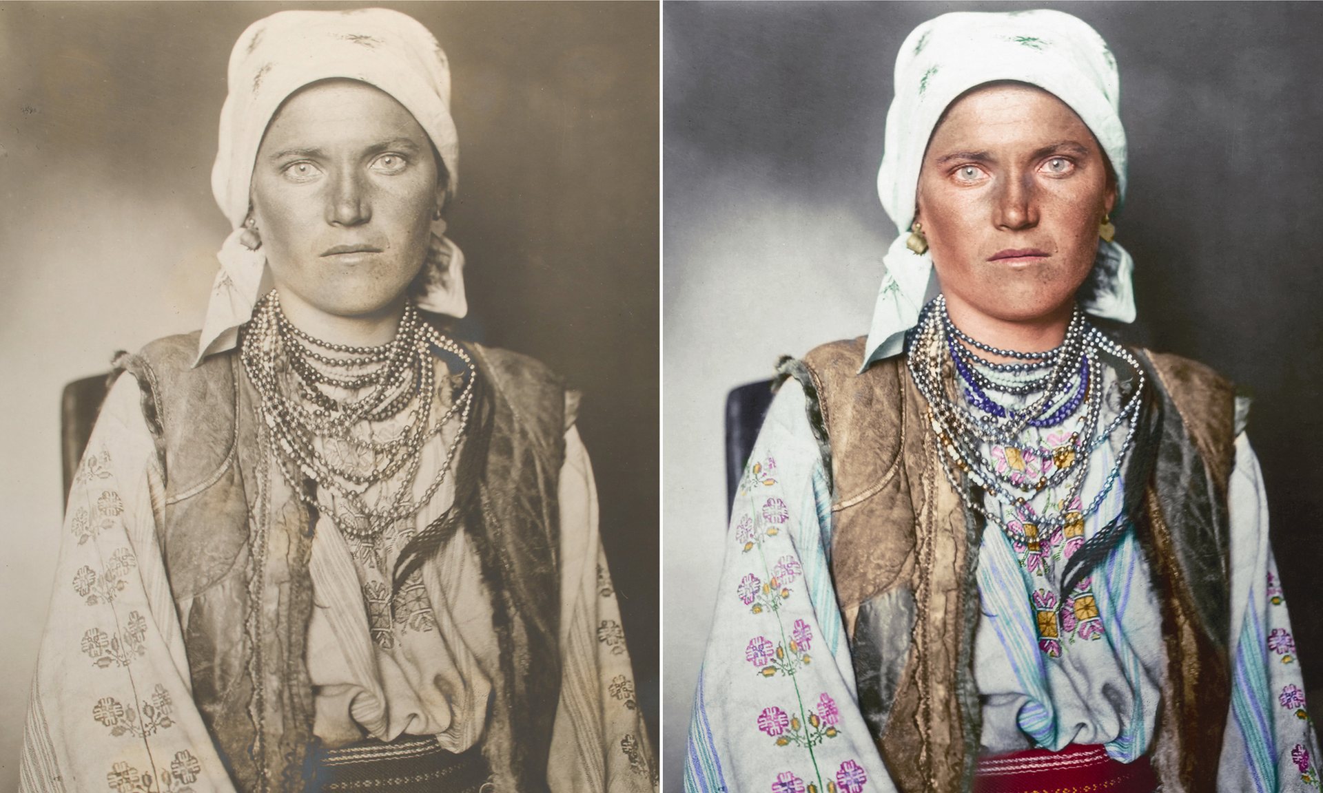 Una mujer Ruteno alrededor de la región históricamente habitan en el reino de los Rus, que incorpora partes de los países de habla hoy en día eslavos. Su traje consiste en una camisa y enagua hecha de lino bordado con motivos florales tradicionales