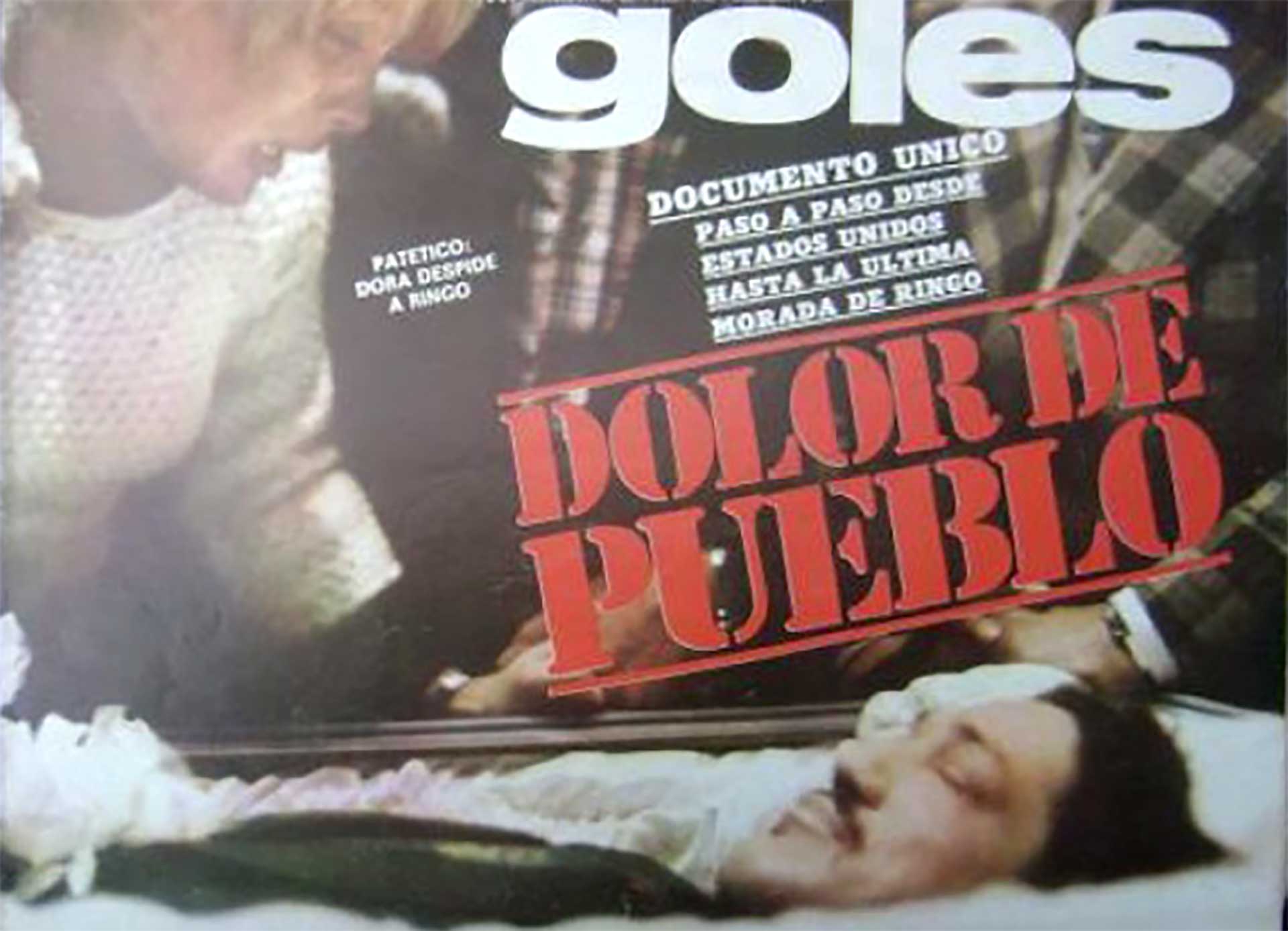 Ringo en el ataúd. Su ex mujer Dora lo despide en Buenos Aires. La tapa de la desaparecida revista Goles retrata el dolor de todos