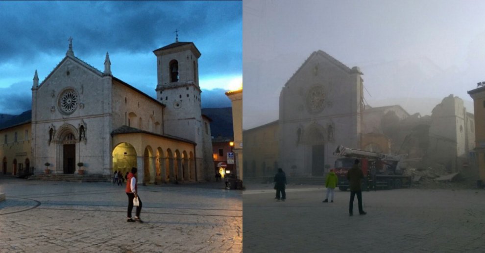 La catedral de Norcia, antes y después