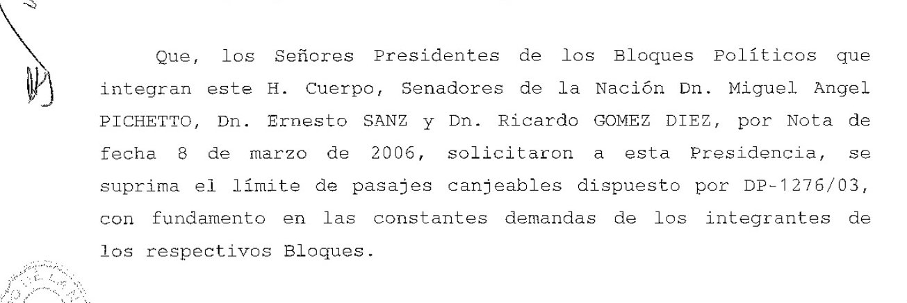 Tramo del decreto administrativo 101/2006 que habilita a canjear todos los pasajes aéreos por efectivo.