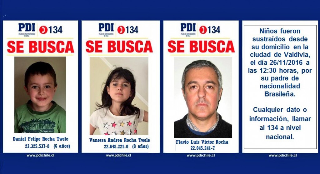 Las fotos de los dos niños y el padre difundida por la Policía de Investigación de Chile