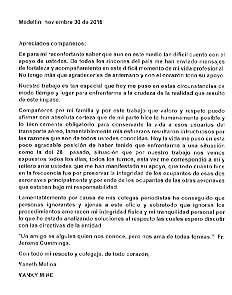 El comunicado dado a conocer por Caracol