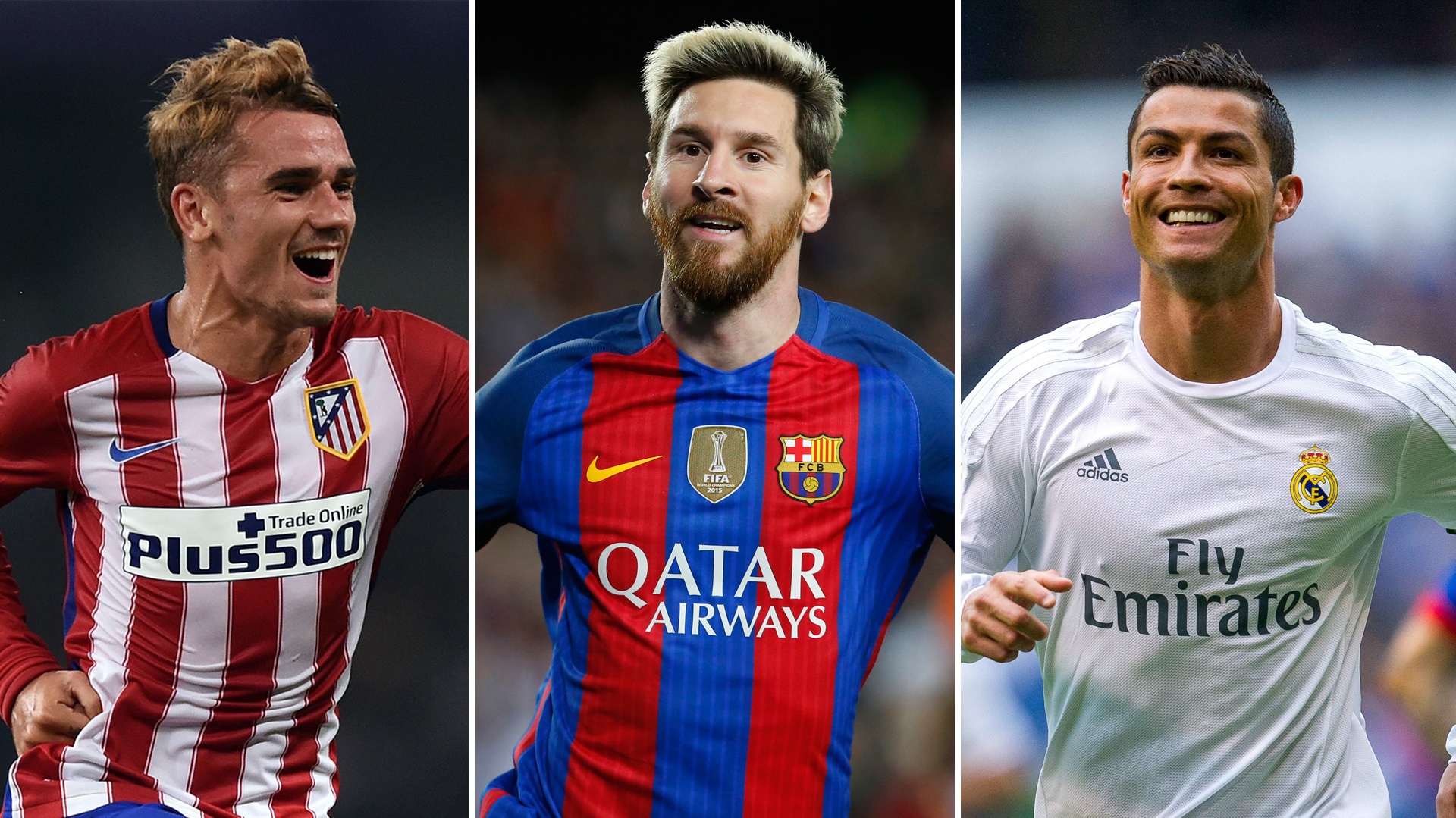 Antoine Griezmann, Lionel Messi y Cristiano Ronaldo son los finalistas