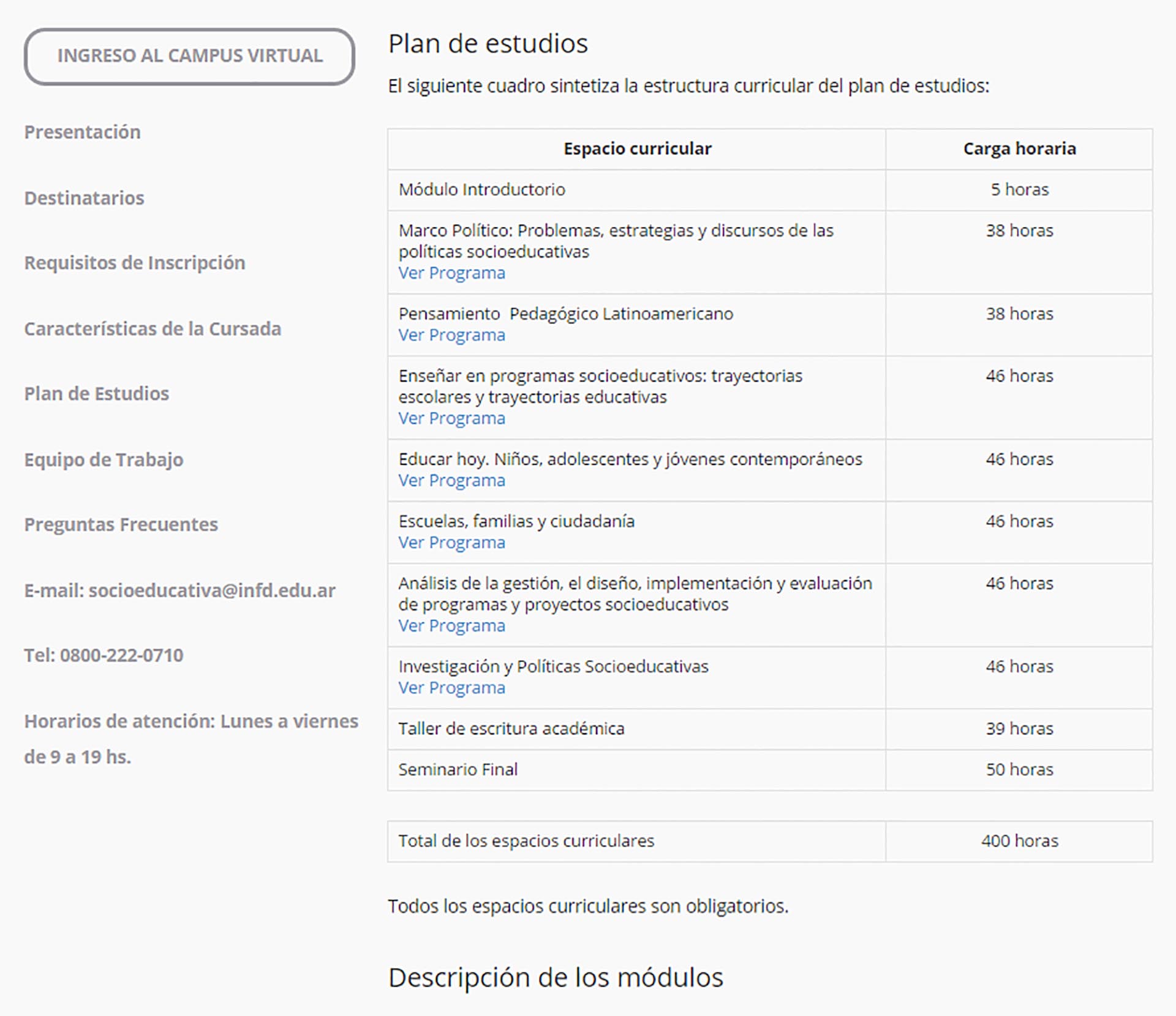 El programa de un curso de perfeccionamiento docente