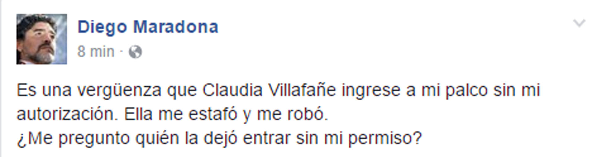 El posteo de Diego Maradona contra su ex en su cuenta de Facebook