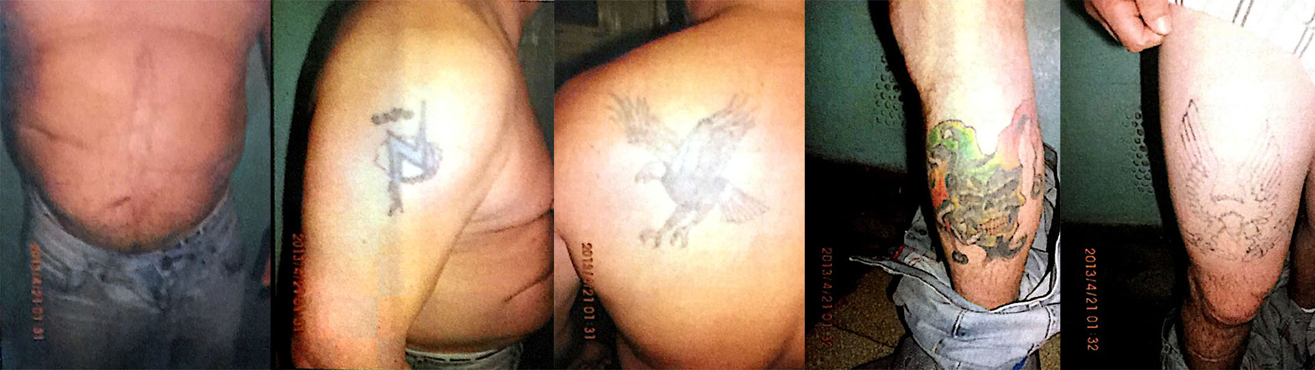 Los tatuajes y cicatrices del supuesto capo.
