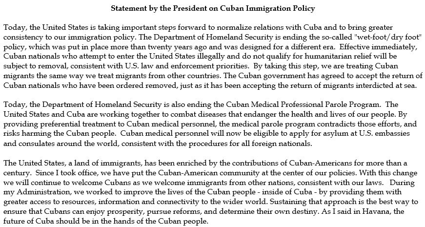 El comunicado de Barack Obama que difundió la Casa Blanca