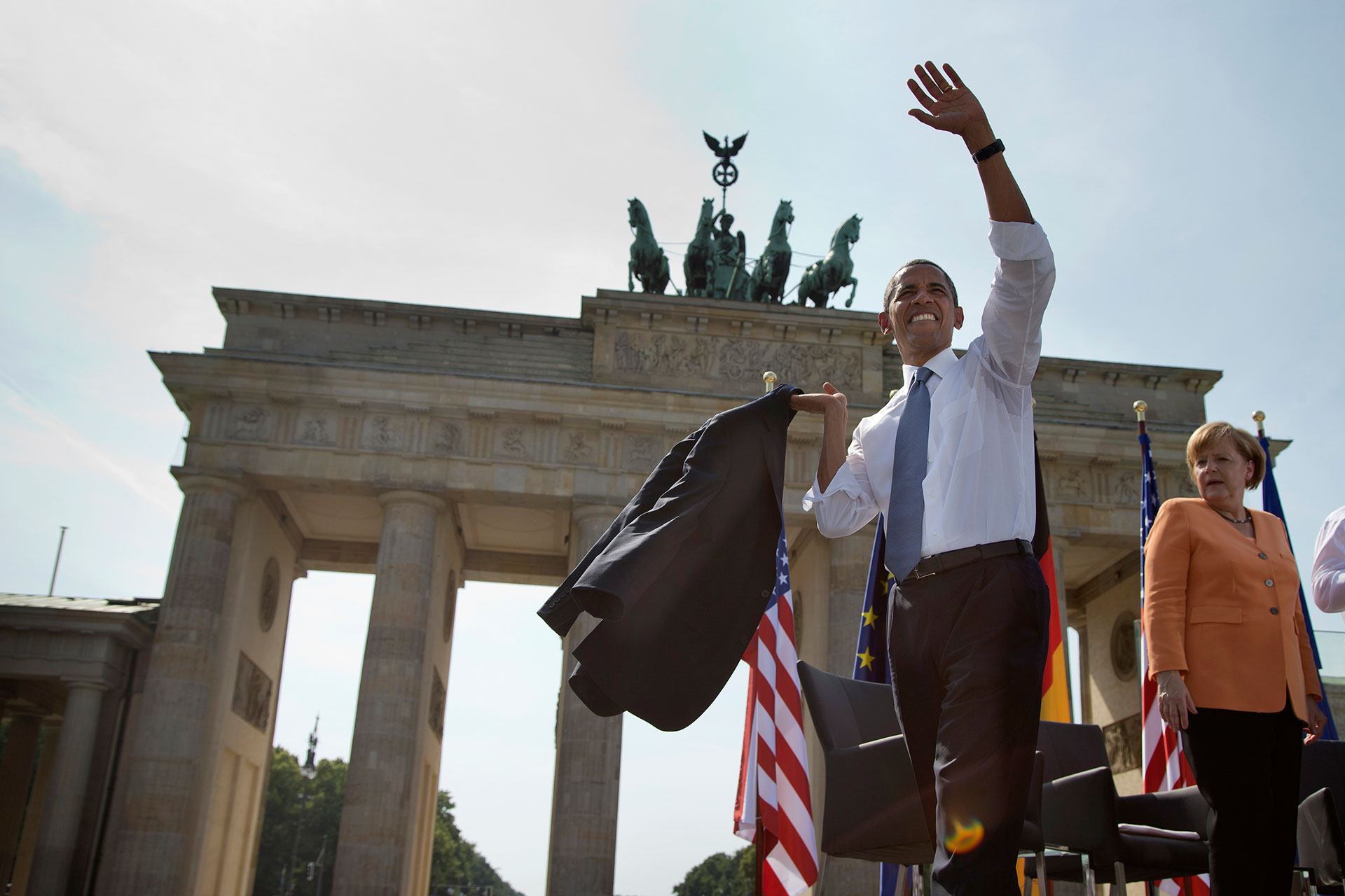 En su visita a Berlín, Barack Obama dio un histórico discurso frente a la puerta de Brandenburgo el 19 de junio de 2013 (AP)