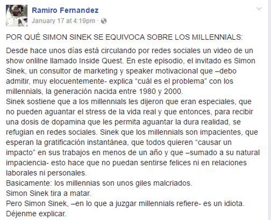 Así comienza el post de Fernández