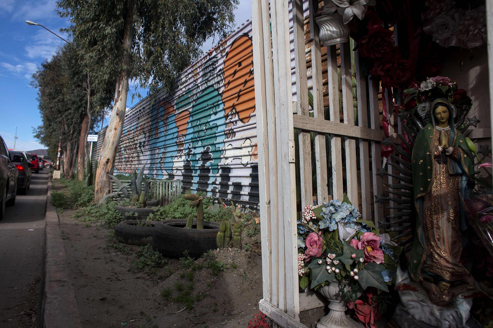 Un altar de la virgen de Guadalupe en Tecate, noroeste de México