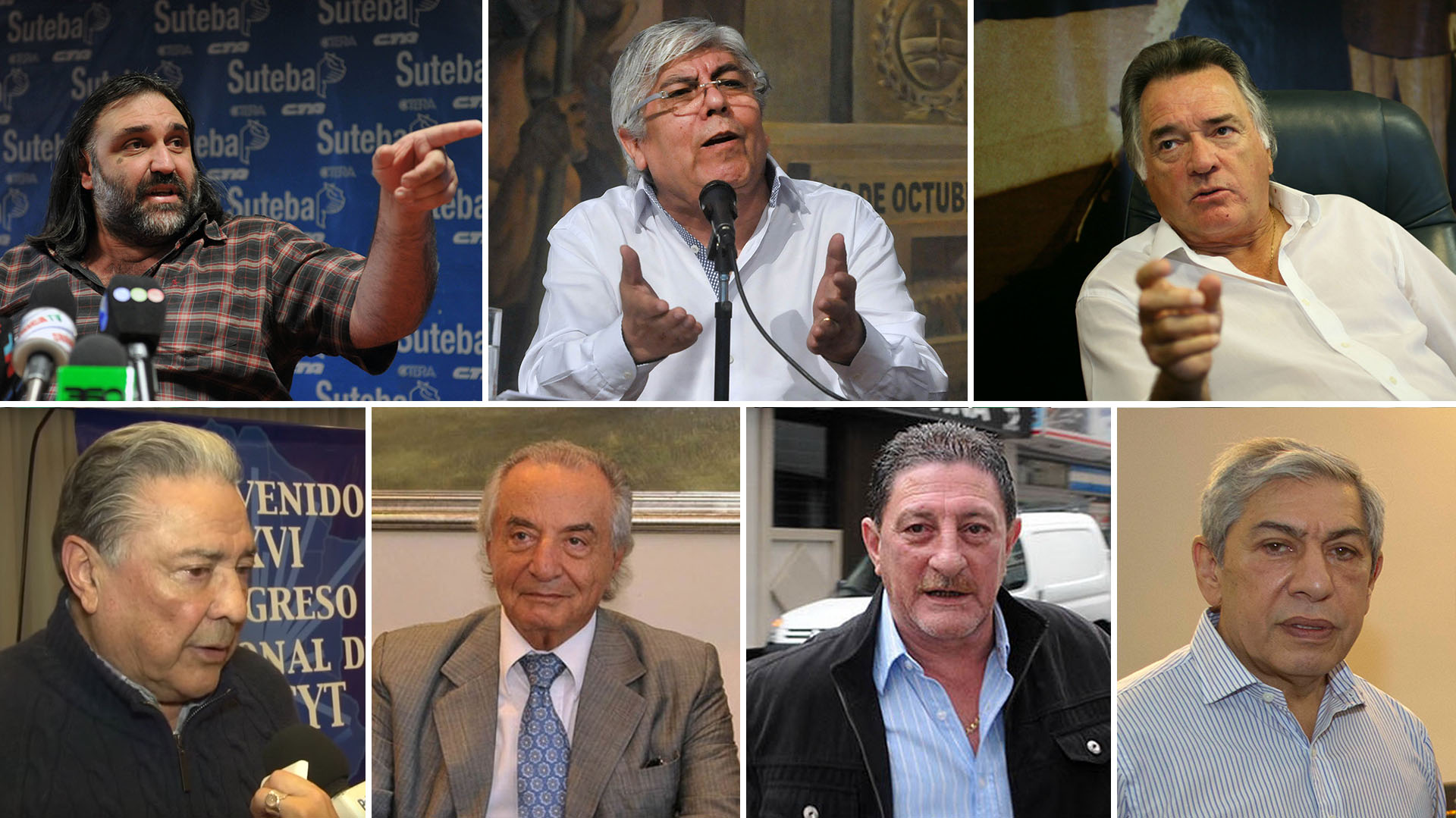 Rodolfo Baradel, Hugo Moyano, Luis Barrionuevo, Ramón Baldassini, Armando Cavalieri, Omar Viviani, y Rodolfo Daer