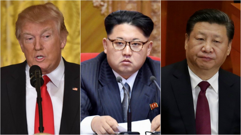 El presidente estadounidense Donald Trump, el dictador norcoreano Kim Jong-un y el presidente chino Xi Jinping