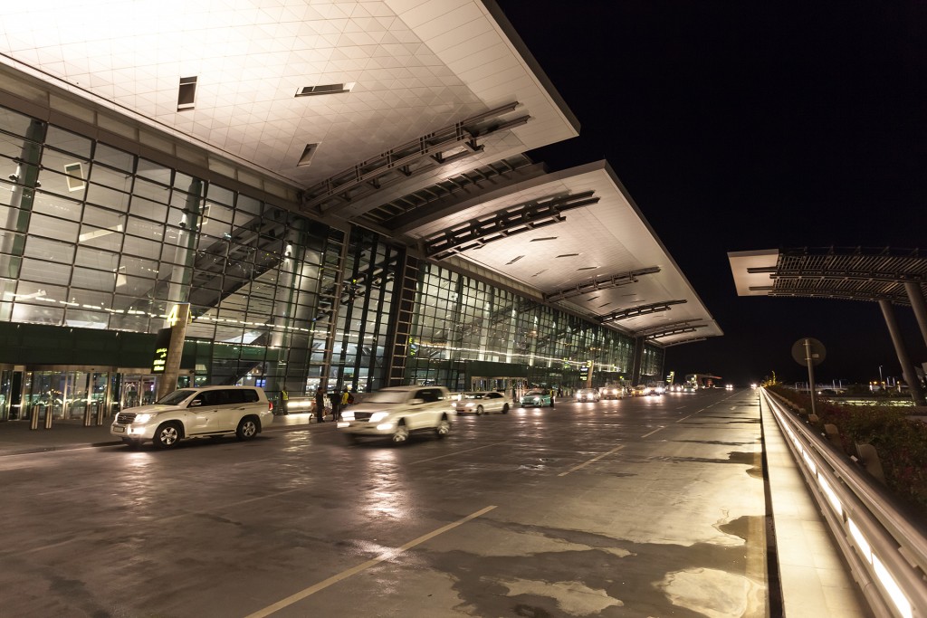 Doha, Qatar – Nov 23, 2015: Exterior of the new Hamad International Airport in Doha. Qatar, Middle East