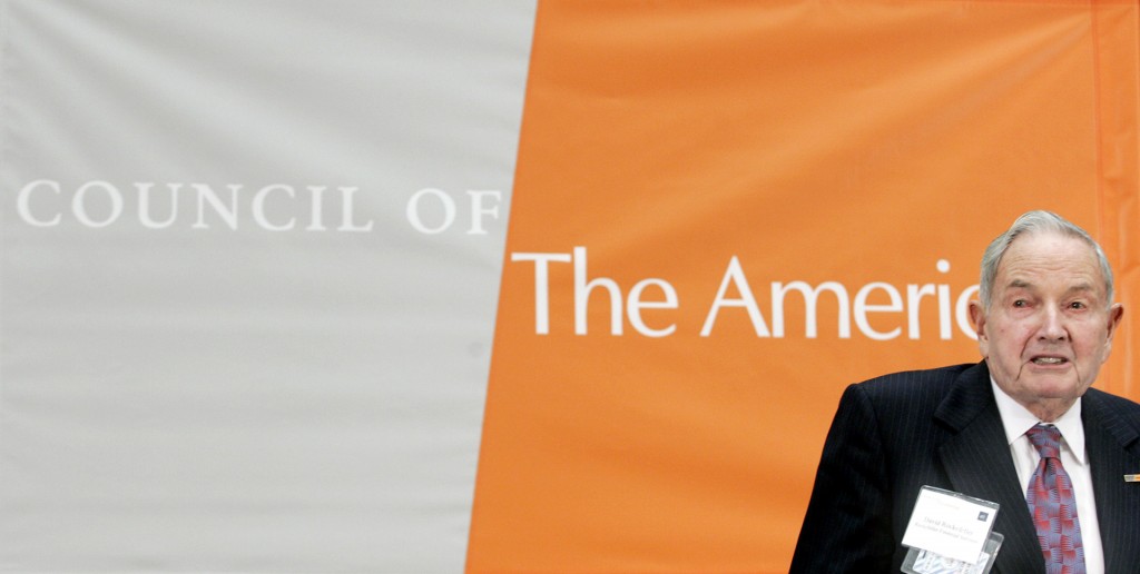 David Rockefeller, honorary director honorario del Consejo de las Américas, habla durante una conferencia el 3 de mayo de 2005, en el Departamento de Estado de los EEUU (Chip Somodevilla/Getty Images)