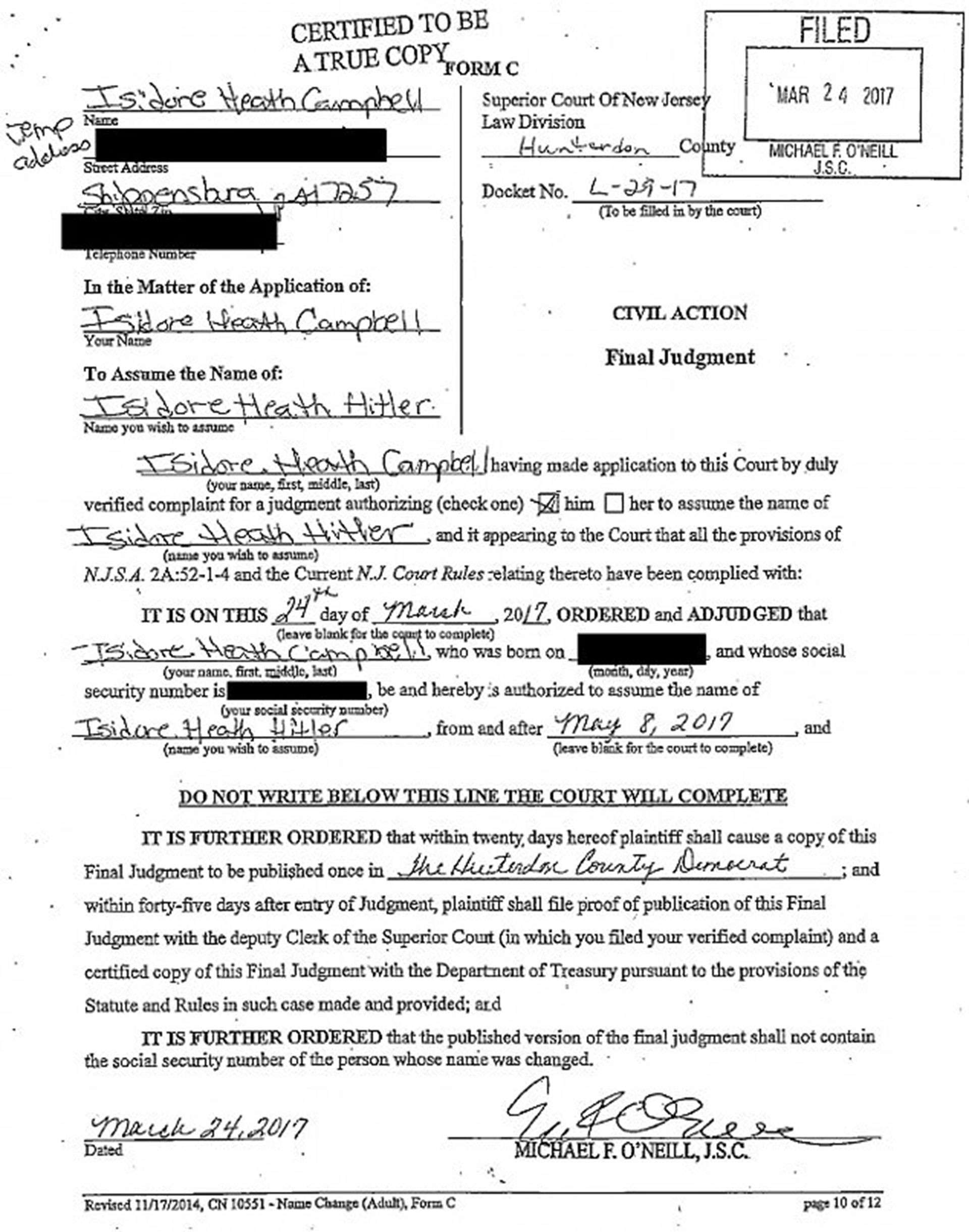 La sentencia judicial que aprobó al solicitud de Campbell