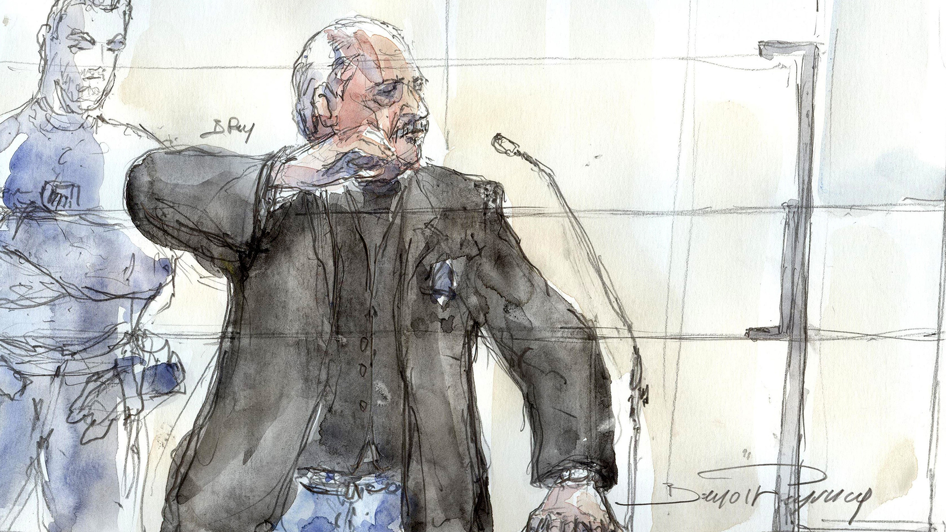 Dibujo de un artista sobre una apareción en la corte de “El Chacal” en 2017 (AFP)