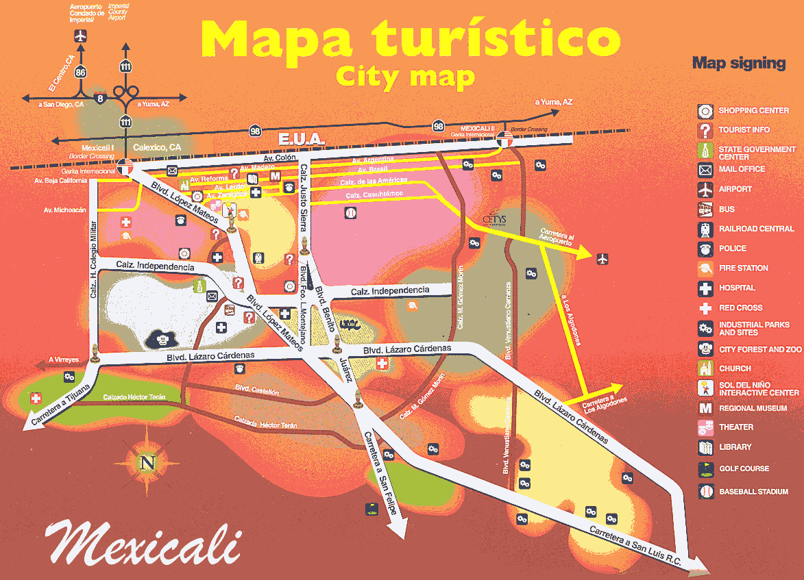 Una de las vías principales de Mexicali, la Avenida Cristóbal Colón, es la que marca la frontera.