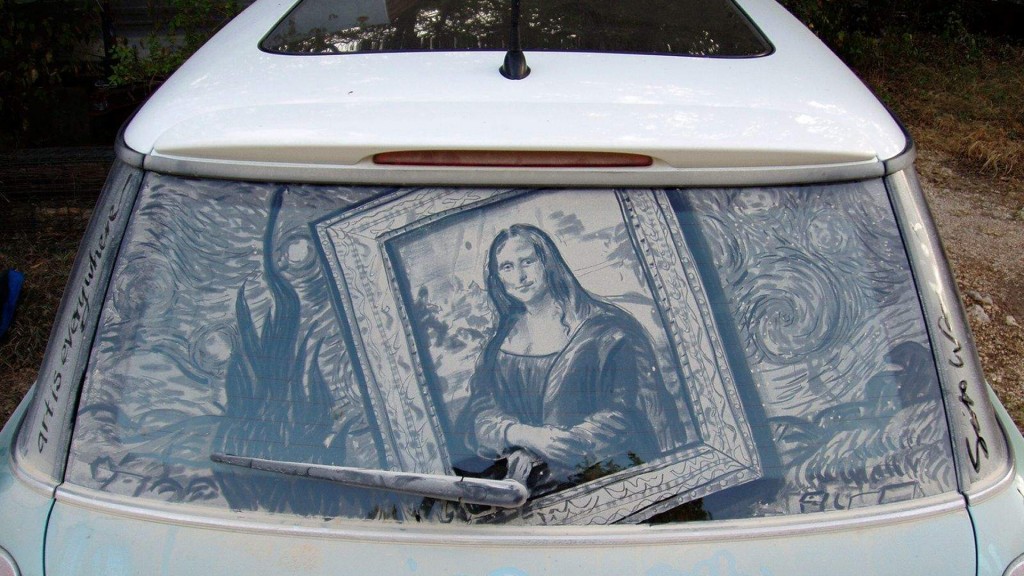 La Mona Lisa de Leonardo Da Vinci esta vez retratada en un Mini, otra obra de Scott Wade