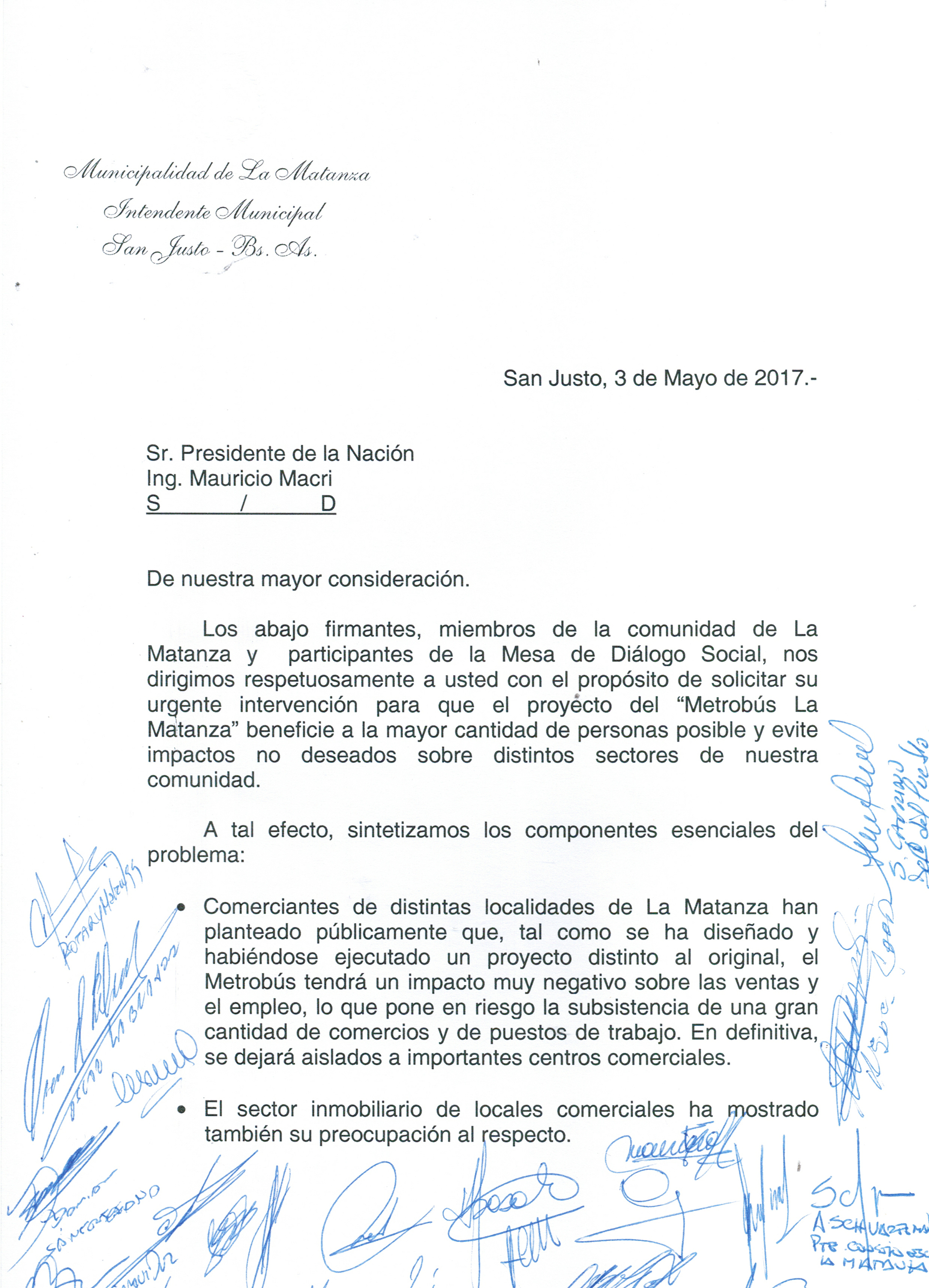 Carta de los Representantes de la Sociedad Civil de La Matanza SF (1)