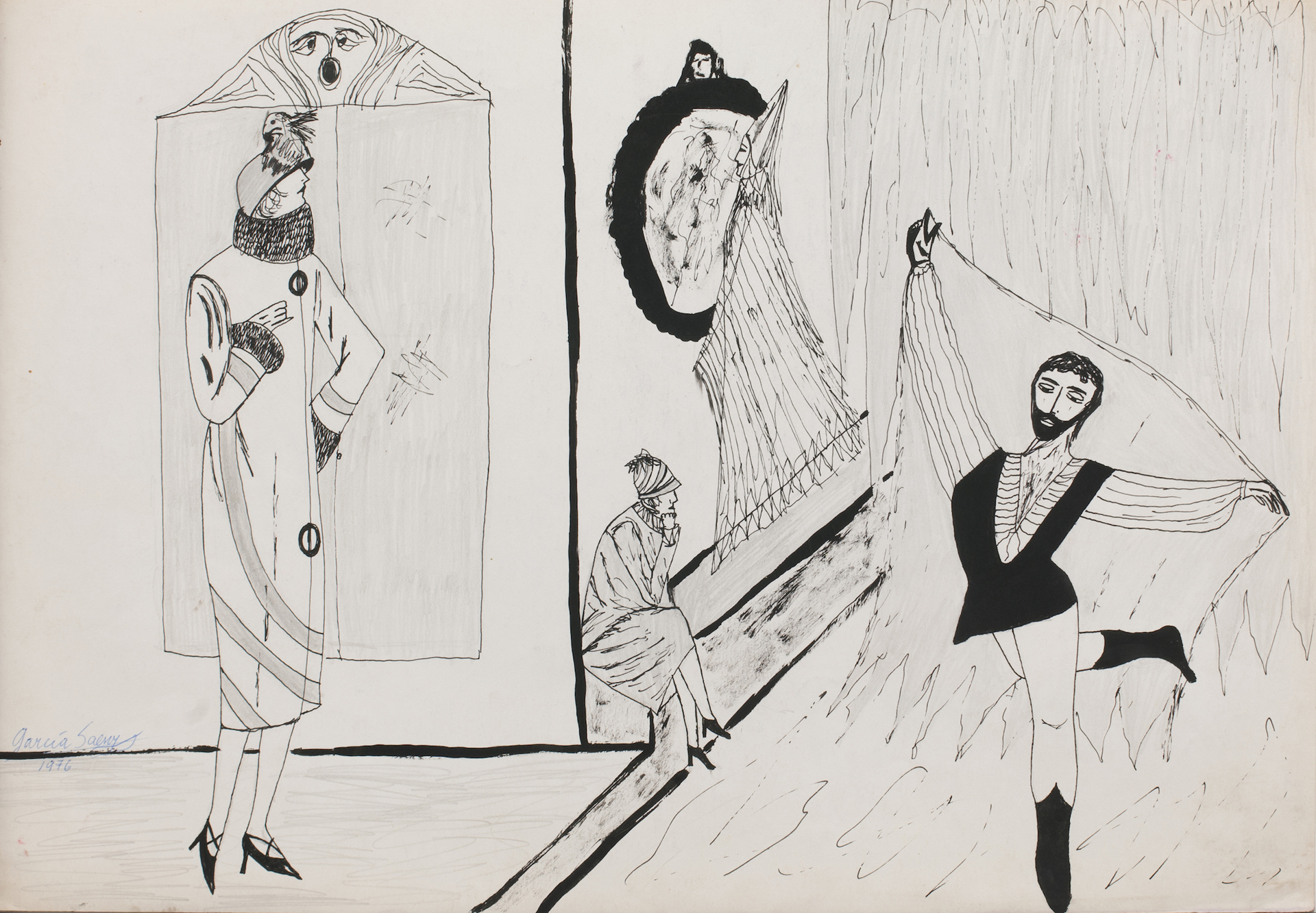 Sin título | Sección Principal. Galería: Hache. Artista: Santiago García Sáenz. Técnica: Tinta sobre papel. Año: 1976. Medida: 34,8 x 49,6 cm