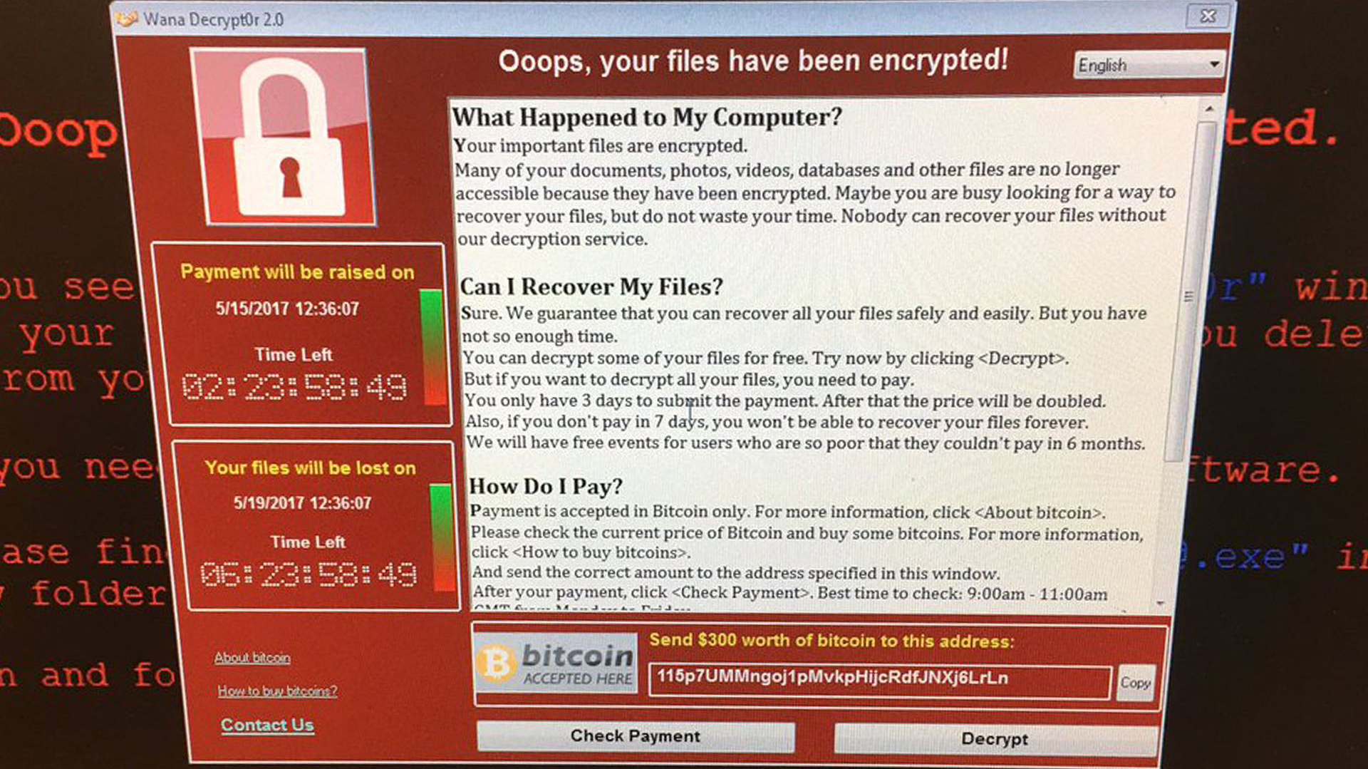 Algunas computadoras del NHS recibieron un mensaje emergente que pide una fianza a cambio de los documentos confiscados