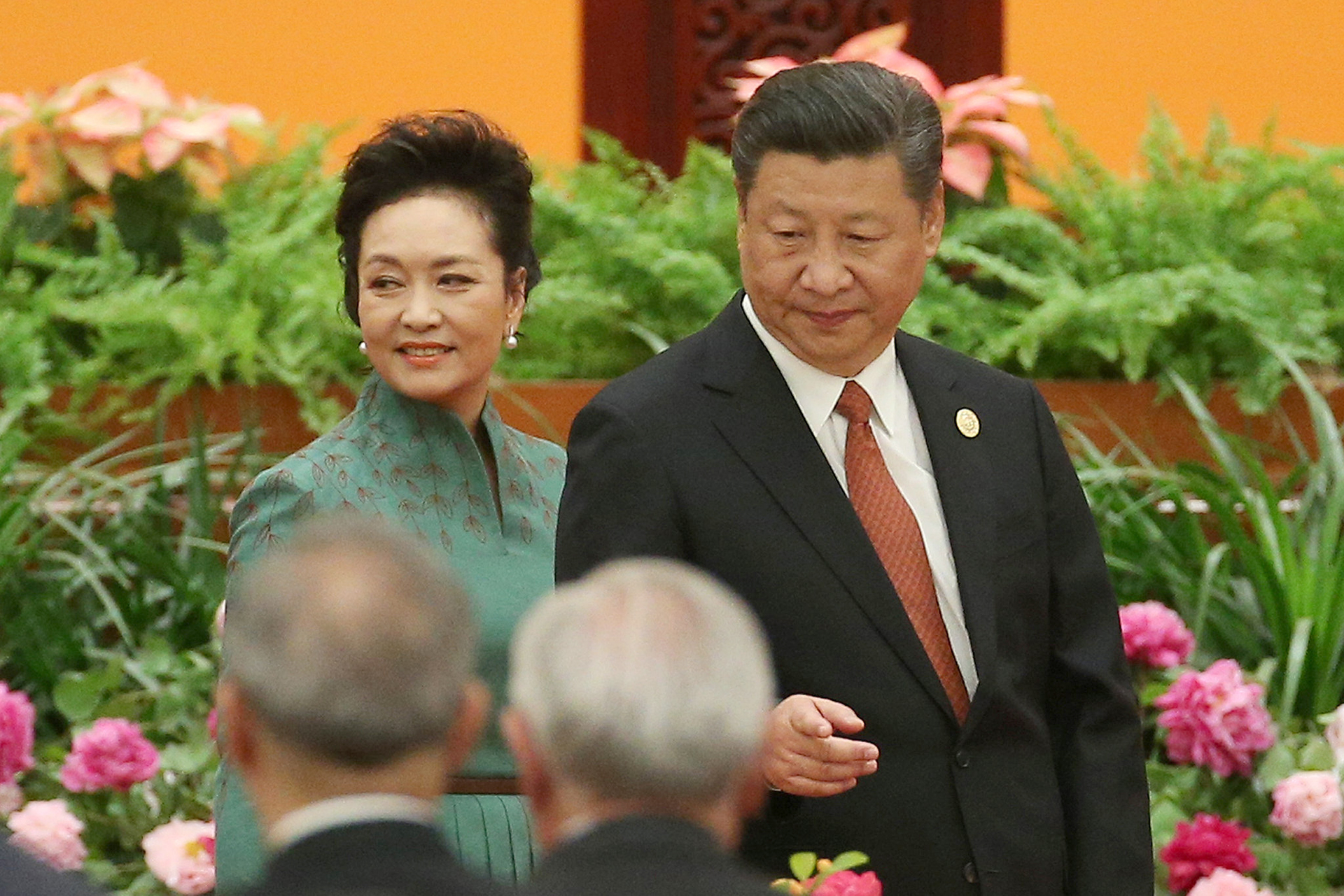 Xi Jinping y su esposa Peng Liyuan en el banquete de bienvenida a los líderes mundiales
