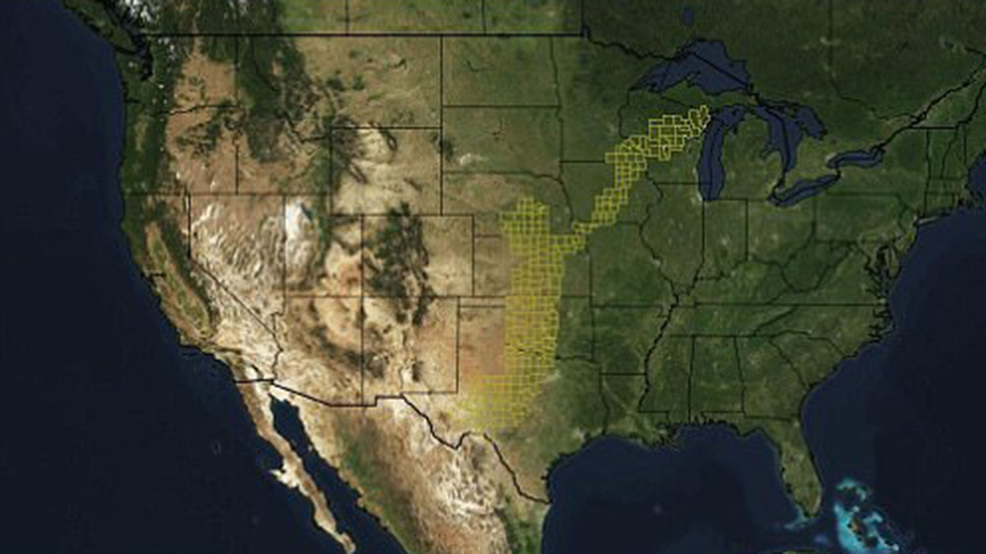 Un mapa del clima en la región muestra el área afectado por las tormentas