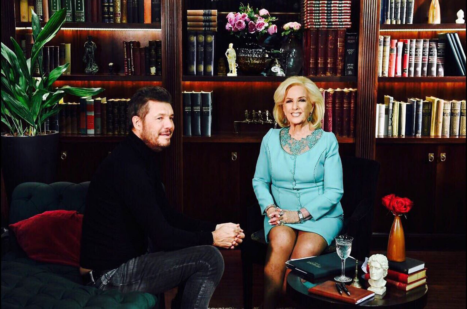 Mirtha y Marcelo durante la grabación
