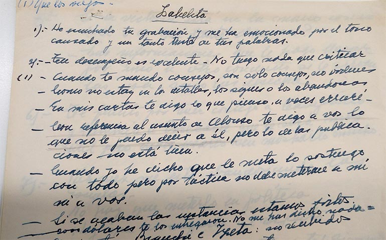El apunte de Perón para el mensaje grabado a Isabel