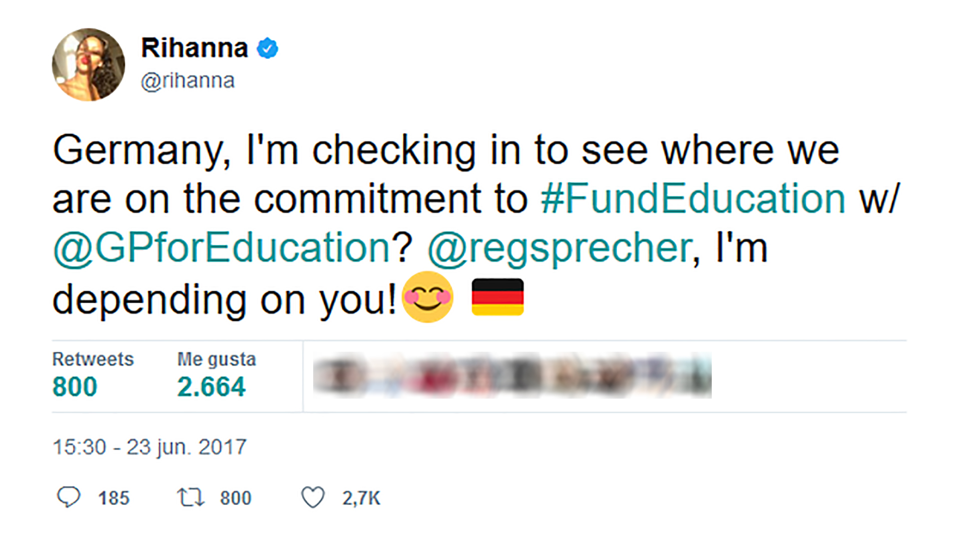 rihanna le reclama a alemania 1920